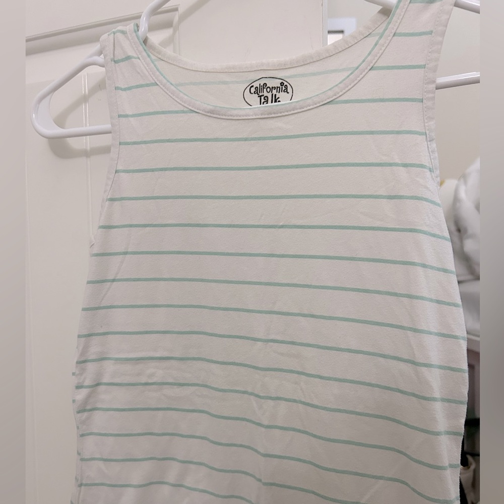 White and turquoise striped sleeveless top